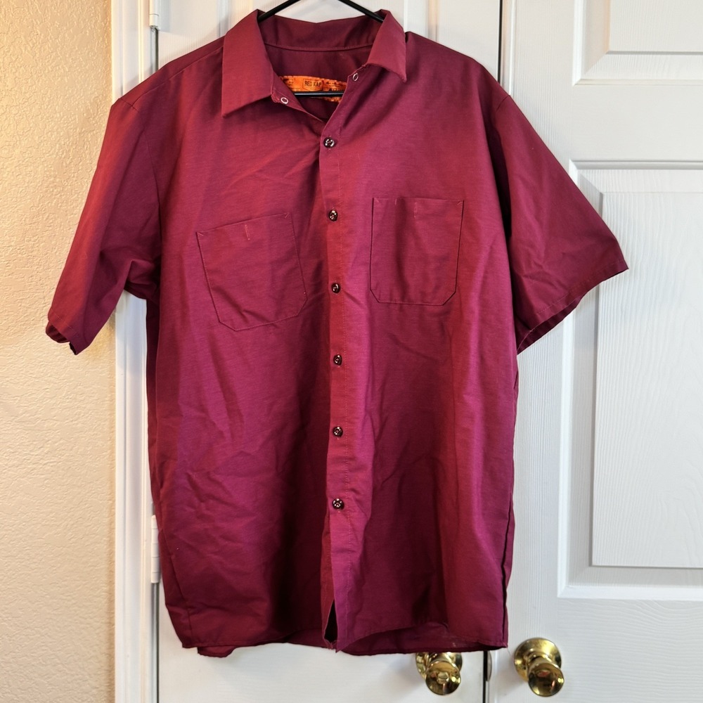 RED KAP Men's Short Sleeve Burgundy Red Full Front Button Work Shirt, Size XL‎